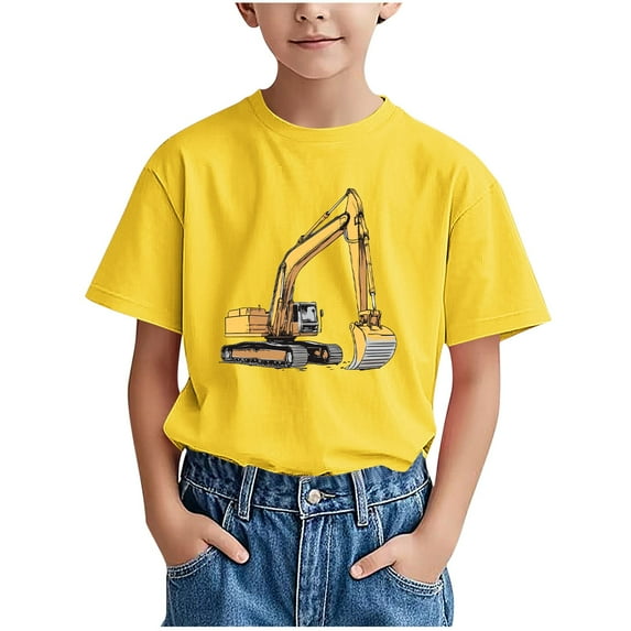 Eltusu Boys Graphic Tee, Summer Crewneck Pullover Relaxed Fit Short Sleeve Tops Yellow Size 7-8 T