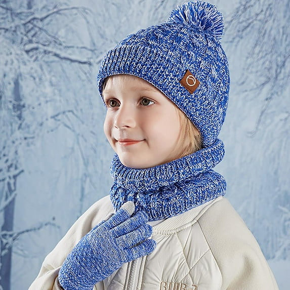 Eltusu Boys Hats Scarves Gloves Sets, 3 Pieces Stretchy Winter Beanies Scarves Mittens Sets 4-10 T Size Acrylic