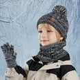thumbnail image 1 of Eltusu Boys Hats Scarves Gloves Sets, 3 Pieces Stretchy Winter Beanies Scarves Mittens Sets 4-10 T Size Acrylic, 1 of 4