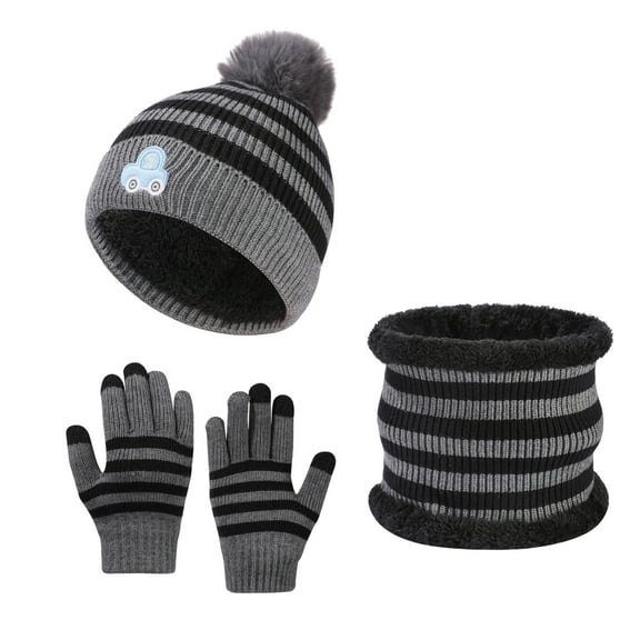 Eltusu Boys Hats Scarves Gloves Sets, Outdoor Thermal Pompom Beanies Scarves Mittens Sets 1-6 T Size Acrylic
