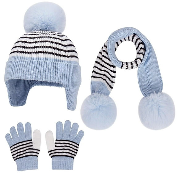 Eltusu Boys Hats Scarves Gloves Sets, Soft Thermal Pompom Beanies Scarves Mittens Sets 3-10 T Size Acrylic