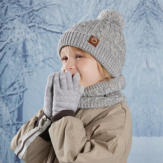 Eltusu Boys Hats Scarves Gloves Sets, Stretchy 3 Pieces Winter Beanies Scarves Mittens Sets 4-10 T Size Acrylic