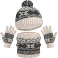 thumbnail image 1 of Eltusu Boys Hats Scarves Gloves Sets, Warm Stretch Pompom Beanies Scarves Mittens Sets 1-6 T Size Acrylic, 1 of 2