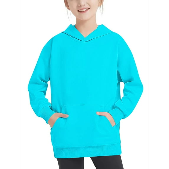 Eltusu Boys Hoodies, Fashion Long Sleeve Casual Solid Color Pullover Sweatshirts Light Blue Size 9-10 T
