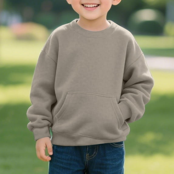Eltusu Boys Hoodies, Sports Pullover Solid Color Casual Long Sleeve Sweatshirts Khaki Size 9-10 T