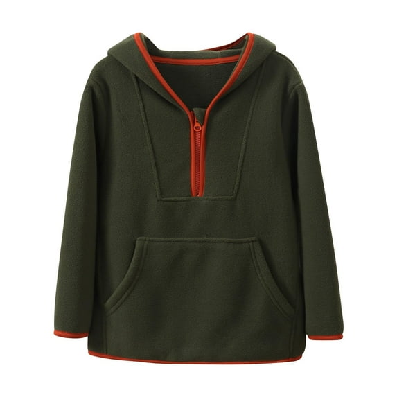 Eltusu Boys Hoodies with Zipper, Long Sleeve Loose Pullover Solid Color Spring Fall Sweatshirts Army Green Size 9-10 T