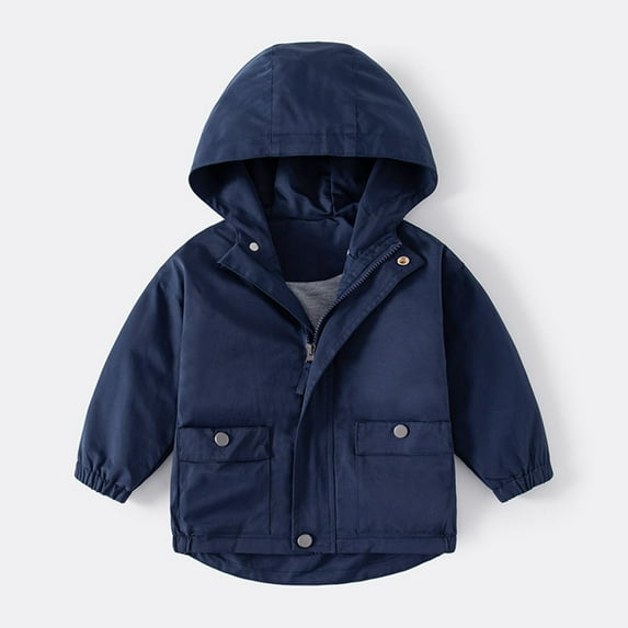 Eltusu Boys Jackets, Solid Color Windproof Hooded Waterproof Spring Fall Outerwear Navy Size 5 T