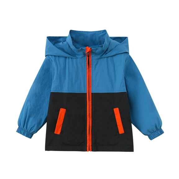 Eltusu Boys Jackets, Windproof Hooded Waterproof Zipper Outerwear with Pockets Blue Size 7-8 T