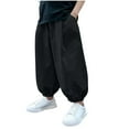 thumbnail image 1 of Eltusu Boys Jeans, Elastic Bottom Solid Color Loose Fit Stretchy Denim Panrts Black Size 9-10 T, 1 of 2
