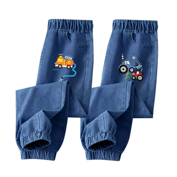 Eltusu Boys Jeans, Fashion Elastic Waist Elastic Bottom 2 Pieces Denim Pants Blue Size 6 T