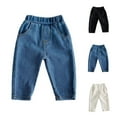 thumbnail image 1 of Eltusu Boys Jeans with Pockets, Cotton Loose Fit Elastic Waist Wide Leg Denim Pants Blue Size 0-8 T, 1 of 4
