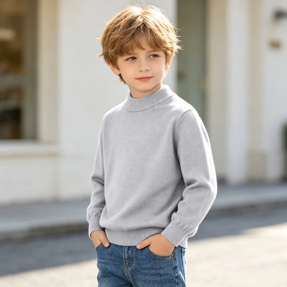 Eltusu Boys Knitting Sweaters, Warm Basic Half-Turtleneck Long Sleeve Pullover Sweaters Gray Size 2-3 T