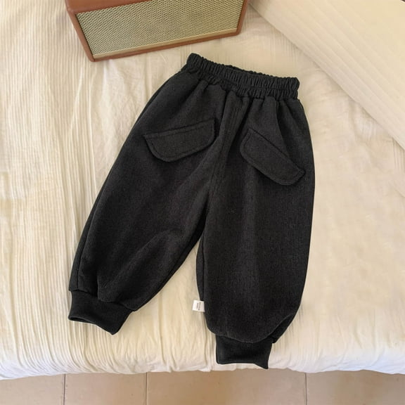 Eltusu Boys Winter Sweatpants , Soft Casual Elastic Bottom Casual Warm Joggers Black Size 1-12T