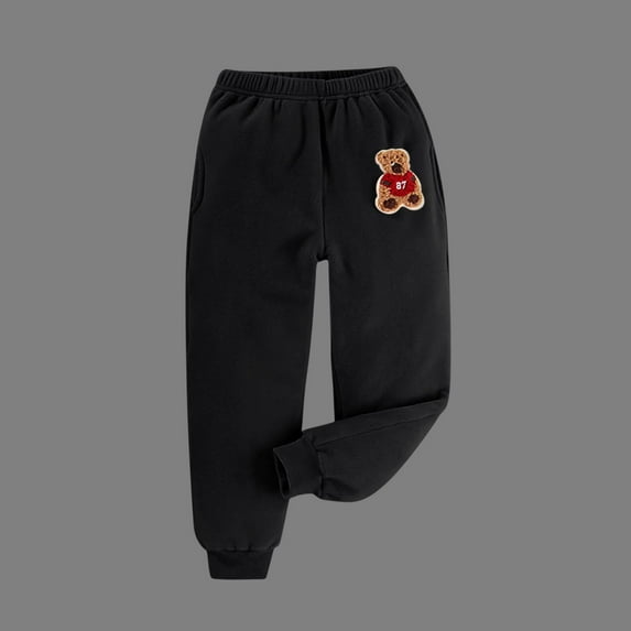 Eltusu Boys Winter Sweatpants , Soft Sports Casual Elastic Bottom Warm Joggers Black Size 7-8 T