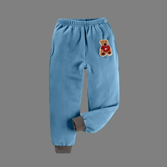 Eltusu Boys Winter Sweatpants , Casual Elastic Bottom Sports Soft Warm Joggers Light Blue Size 5-6 T