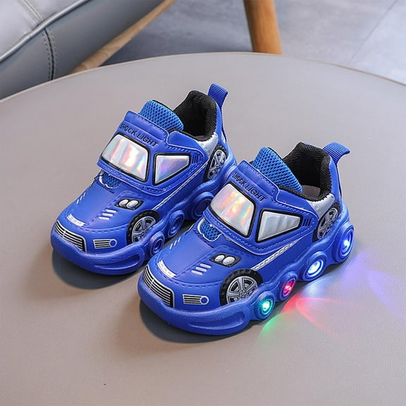 Eltusu Boys Light up Sneakers, No Slip Lightweight PU Running Athletic Shoes Blue Size 6.5-10.5 US