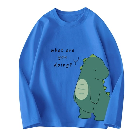 Eltusu Boys Long Sleeve Tops, 2025 Crew Neck Pullover Cotton Graphic Tees Blue Size 7-8 T