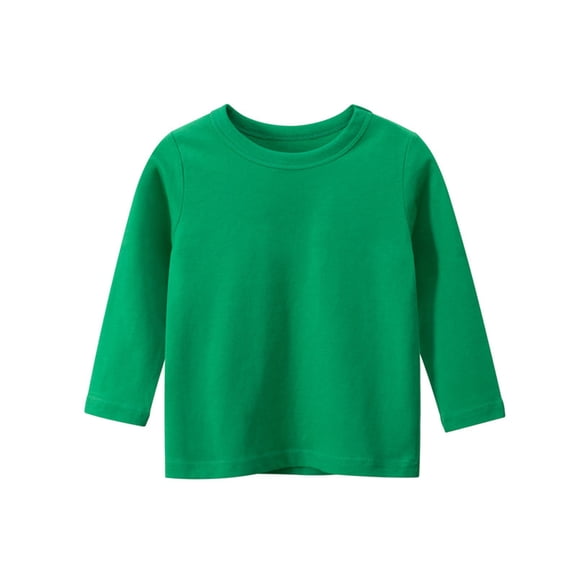 Eltusu Boys Long Sleeve Tops, Casual Cotton Crewneck 2025 Spring Fall Undershirts Green Size 7-8T