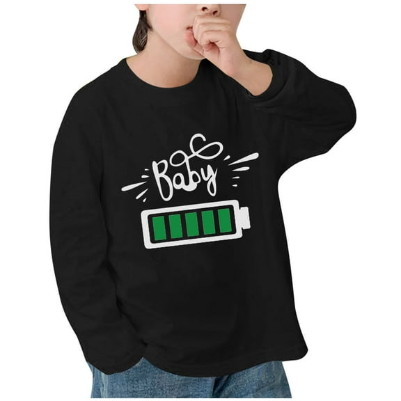Eltusu Boys Long Sleeve Tops, Pullover Cotton Crew Neck Fashion Graphic Tees Black Size 8 T