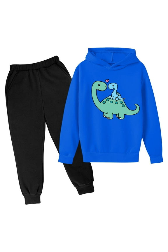 Boys Outfit Sets 2 Pieces, Cotton Long Sleeve Sports Hoodies and Sweatpants Set Blue Size 6 T