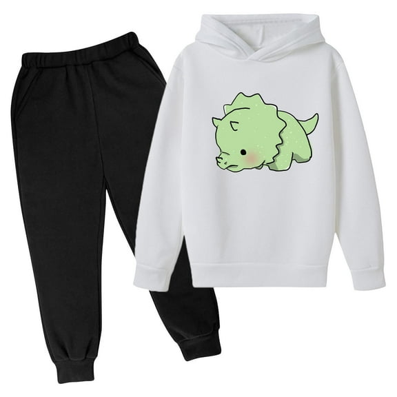 Eltusu Boys Outfit Sets 2 Pieces, Long Sleeve Athletic Cotton Hoodies and Sweatpants Set White Size 7-8 T