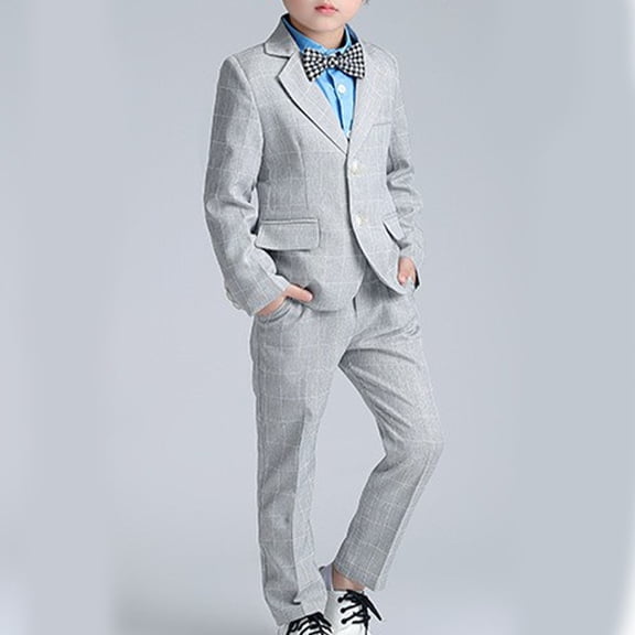 Eltusu Boys Outfit Sets, 3 Pieces Long Sleeve Formal School Uniform Set Gray Size 10-11 T