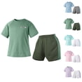 thumbnail image 1 of Eltusu Boys Outfit Sets Athletic, Sports Breathable Short Sleeve T-Shirts & Shorts Sets Green Size 7-8 T, 1 of 10