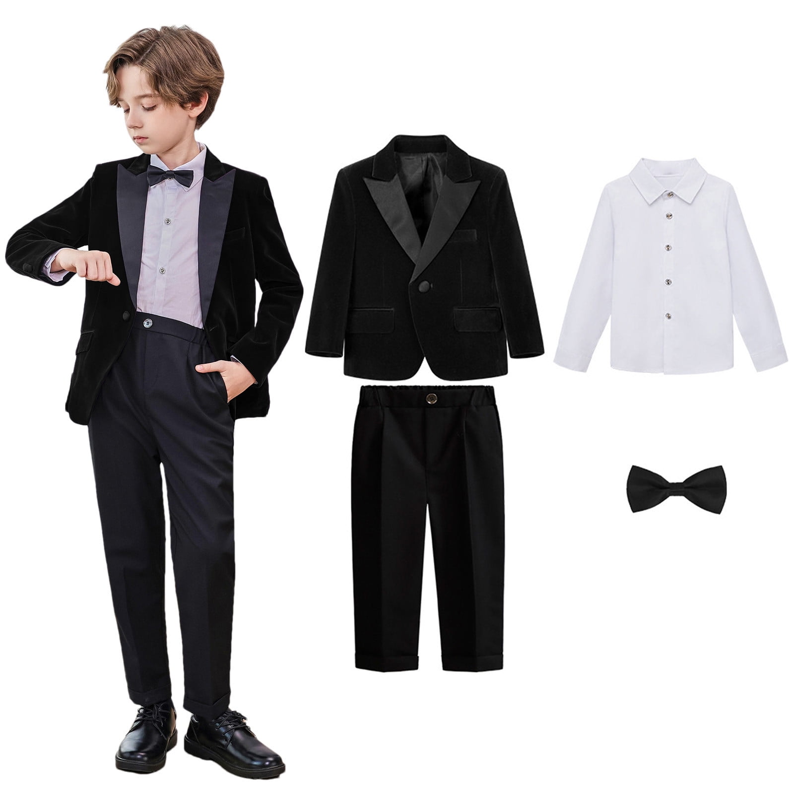 Eltusu Boys Outfit Sets, Long Sleeve 4 Pieces Formal School Uniform Set — free download
