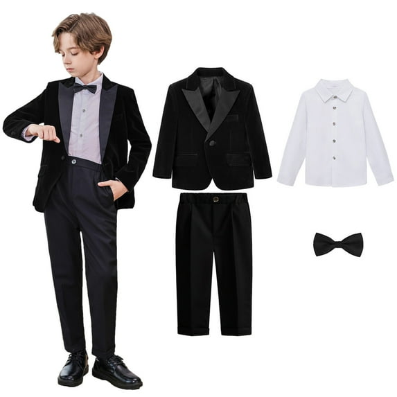 Eltusu Boys Outfit Sets, Long Sleeve 4 Pieces Formal School Uniform Set Black Size 7-8 T