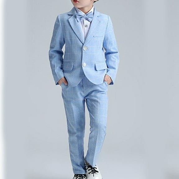 Eltusu Boys Outfit Sets, Long Sleeve Formal 3 Pieces School Uniform Set Blue Size 6 T