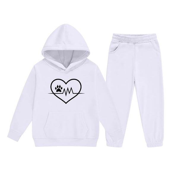 Eltusu Boys Outfit Sets, Long Sleeve Two Pieces Elastic Bottom Relaxed Fit Hoodies and Sweatpants Sets White Size 7-8 T