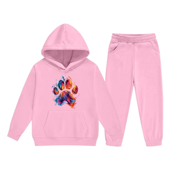 Eltusu Boys Outfit Sets, Printed Long Sleeve Relaxed Fit Two Pieces Hoodies and Sweatpants Sets Pink Size 3-4 T