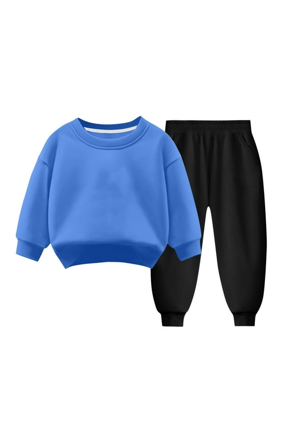 Boys Outfit Sets, Solid Color Two Pieces Long Sleeve Sweatshirts & Sweatpants Set Light Blue Size 3-5 T