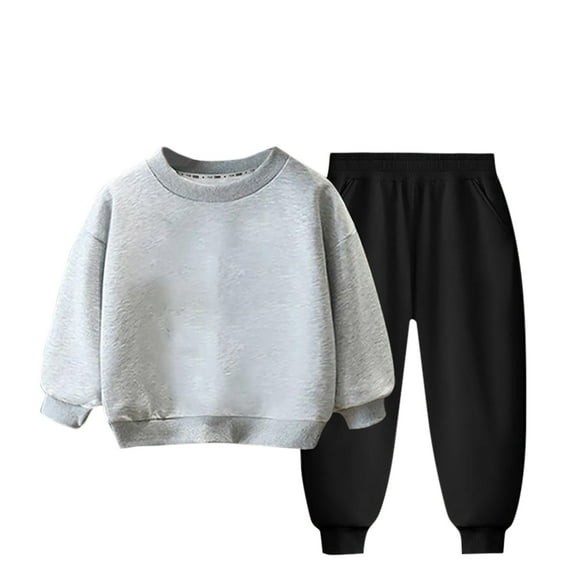 Eltusu Boys Outfit Sets, Two Pieces Long Sleeve Solid Color Sweatshirts & Sweatpants Set Gray Size 6 T