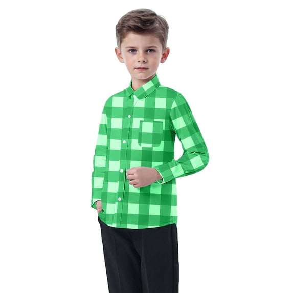Eltusu Boys Plaid Shirts, Long Sleeve Lightweight Lapel Collar Casual Button-Down Shirts Multicolor Size 5-6 T