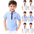 thumbnail image 1 of Eltusu Boys Polo Shirts, Cotton Short Sleeve Lapel Collar Casual School Uniform Shirts Blue Size 10-12 T, 1 of 6