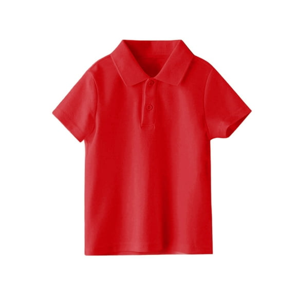 Eltusu Boys Polo Shirts, Pullover Button Down Breathable Short Sleeve Collar Shirts Red Size 8-9 T