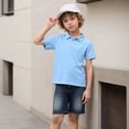 thumbnail image 1 of Eltusu Boys Polo Shirts, Pullover Soft Short Sleeve Two Pieces Collar Shirts Light Blue Size 4-5 T, 1 of 7