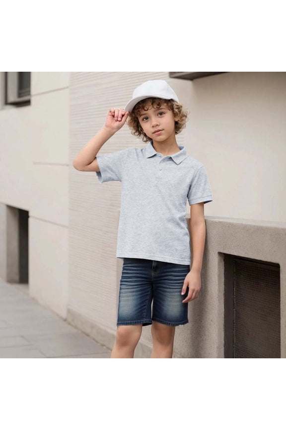 Boys Polo Shirts, Short Sleeve 2 Pieces Casual Pullover Collar Shirts Gray Size 3-4 T