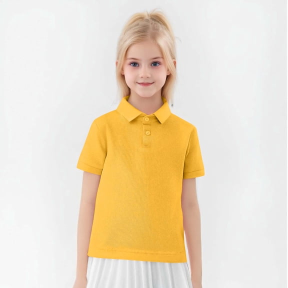 Eltusu Boys Polo Shirts, Short Sleeve Pullover 2 Pieces Breathable Collar Shirts Yellow Size 8-9 T