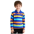 thumbnail image 1 of Eltusu Boys Polo Shirts, Short Sleeve Striped Cotton Collared School Uniform Shirts Dark Blue Size 7-8T, 1 of 3