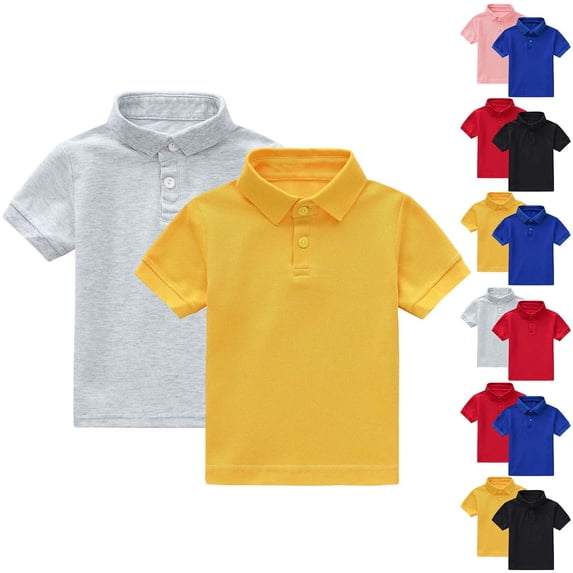 Eltusu Boys Polo Shirts, Short Sleeve Two Pieces Solid Color Pullover Collar Shirts Gray Size 1-13 T