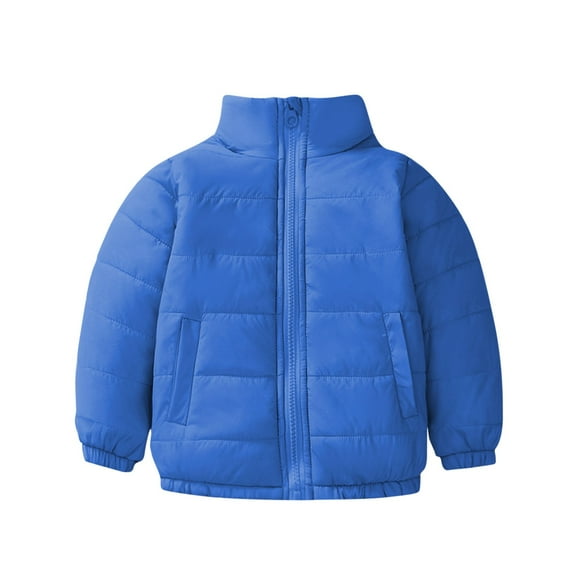Eltusu Boys Puffer Jackets, Thermal Windproof Stand-up Collar Zip up Outerwear with pockets Blue Size 3-14 T