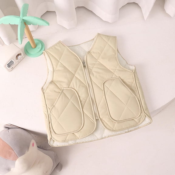 Eltusu Boys Puffer Vests, Cotton Windproof Warm Zipper Winter Jackets Beige Size 5-6 T