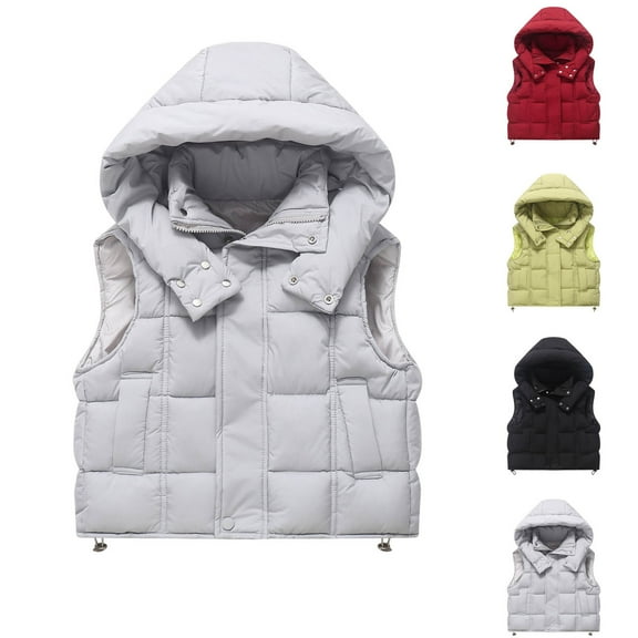 Eltusu Boys Puffer Vests, Hooded Windproof Warm Waterproof Winter Jackets with Zipper Gray Size 5-13T
