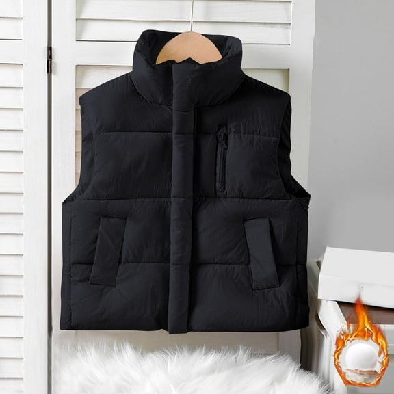 Eltusu Boys Puffer Vests, Sleeveless Windproof Stand-up Collar Warm Winter Jackets Black Size 9-10 T