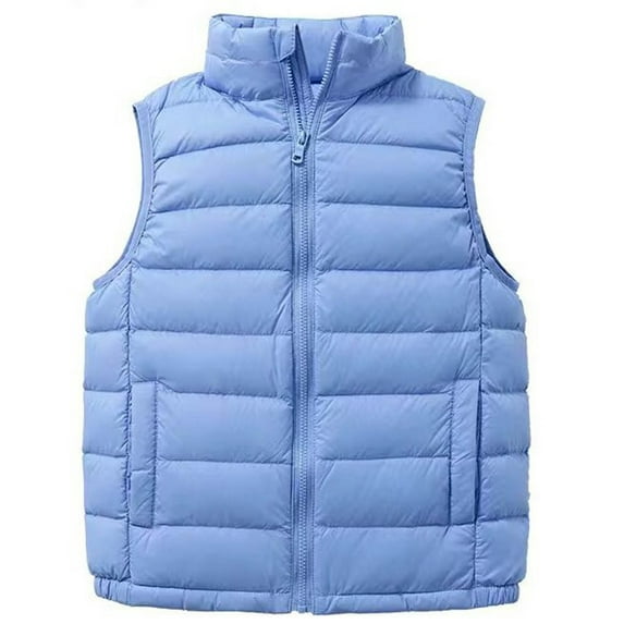 Eltusu Boys Puffer Vests, Solid Color Windproof Thermal Waterproof Winter Jackets with Zipper Light Blue Size 3-16T
