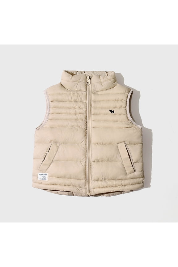 Boys Puffer Vests, Thermal Waterproof Cotton Windproof Winter Jackets with Zipper Beige Size 11-12 T
