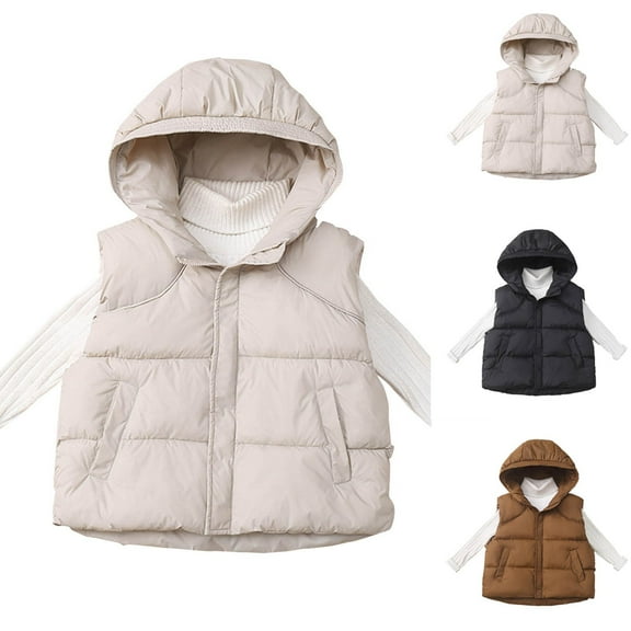 Eltusu Boys Puffer Vests, Zip up Sleeveless Windproof Thermal Winter Jackets Beige Size 8-10 T