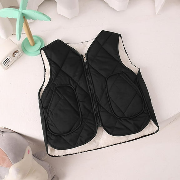 Eltusu Boys Puffer Vests, Zipper Windproof Warm Cotton Winter Jackets Black Size 11-12 T